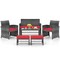 Costway 6PCS Patio Furniture Set Outdoor Sectional Conversation PE Rattan Sofa Set Black/Gray/Navy/Red/White/Turquoise
